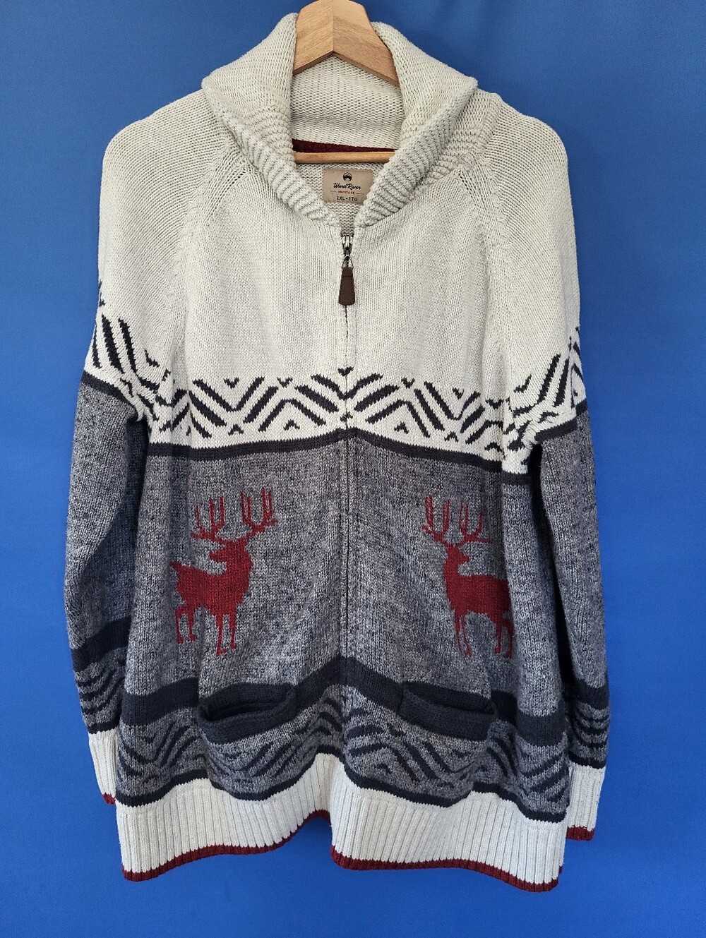 Wind River 2XL Sweater Cardigan Cotton Moose Zip up Cowl Collered